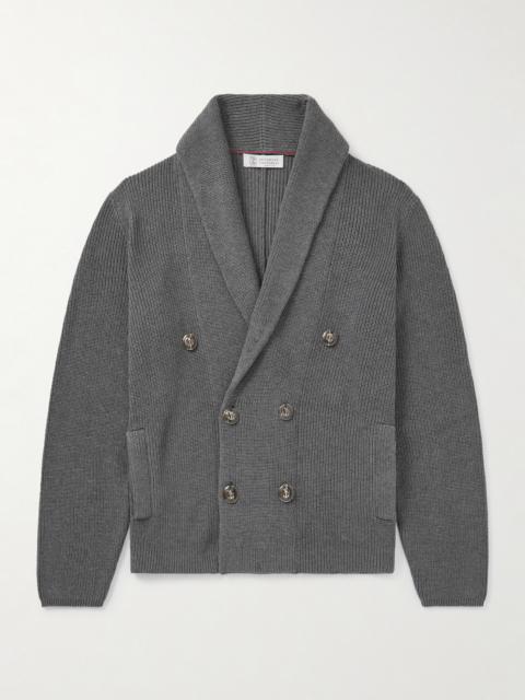 Brunello Cucinelli Shawl-Collar Double-Breasted Ribbed Cotton Cardigan