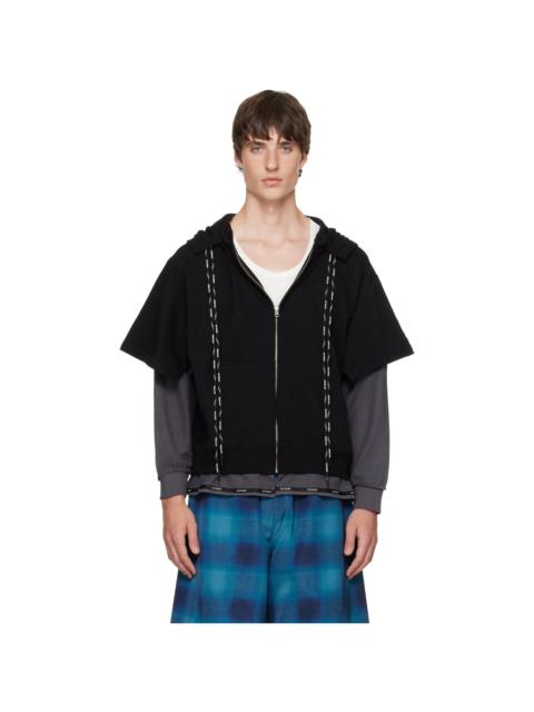 We11done Black & Gray Layered Double String Zip-Up Hoodie
