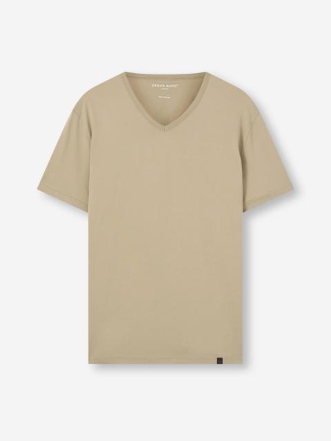 Derek Rose Barny Cotton V-Neck T-Shirt Taupe