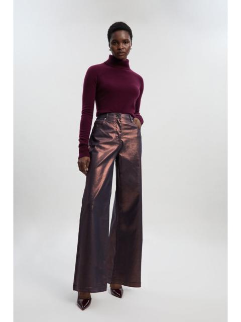 KAREN MILLEN Metallic Coated Denim Wide Leg Jean