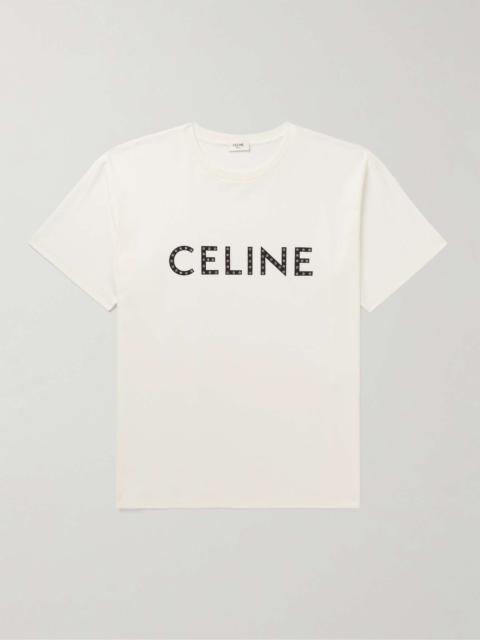 CELINE Crystal-Embellished Logo-Print Cotton-Jersey T-Shirt