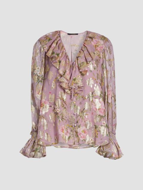 KOBI HALPERIN Women's Leia Metallic Floral Jacquard Ruffle Blouse - Rose Multi
