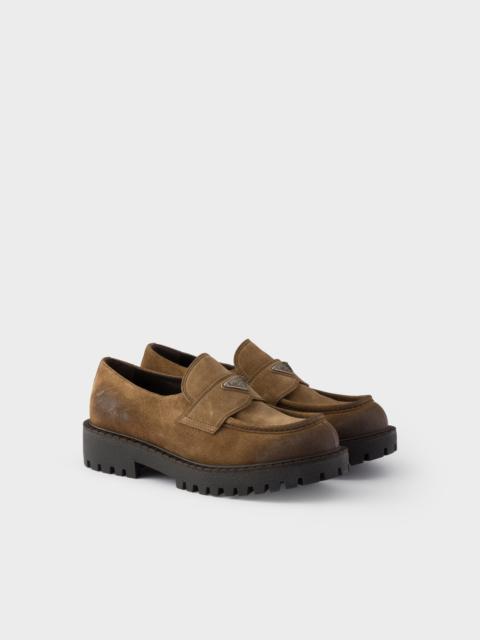 Prada Aged suede loafers