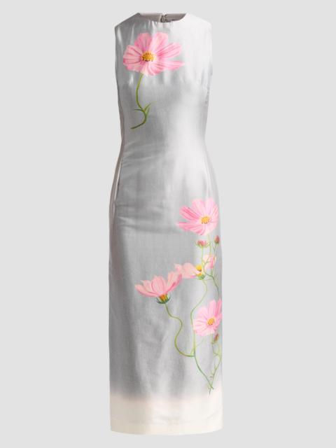 Oscar de la Renta Women's Floral Cotton-Blend Mikado Sheath Midi Dress - Pink Grey