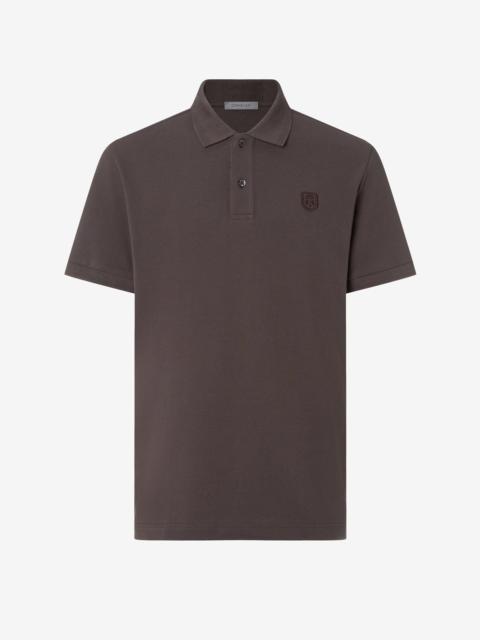 CORNELIANI Brown button-up pique cotton polo shirt