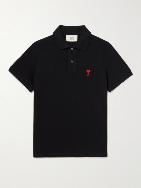AMI Paris Logo-Embroidered Organic Cotton-Piqué Polo Shirt