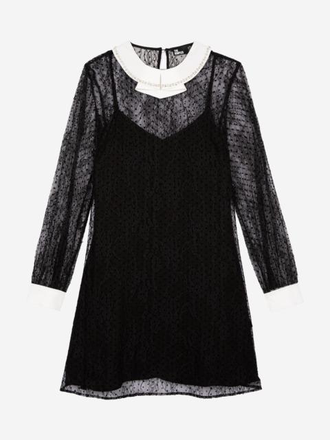 The Kooples SHORT DRESS IN BLACK PLUMETIS LACE AND RHINESTONES