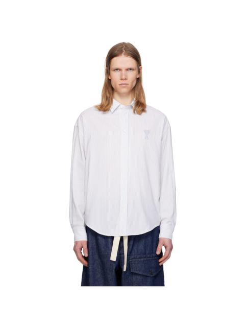 AMI Paris White & Blue Cotton Boxy Fit Shirt
