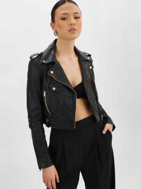 LAMARQUE CIARA GOLD | Cropped Leather Biker Jacket