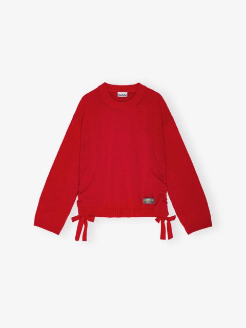 GANNI RED FUTURE WOOL MIX OVERSIZED SWEATER