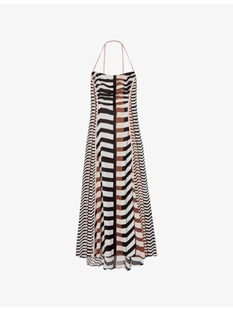 REISS Georgie Chevron-Print Woven Midi Dress