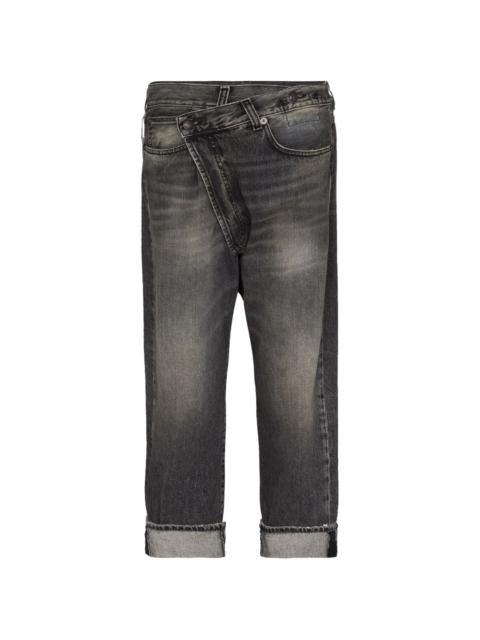 R13 crossover-waist turned-up jeans
