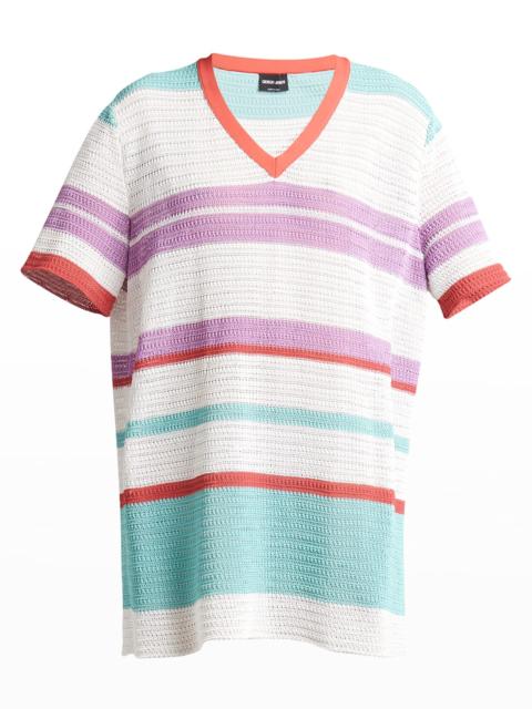 GIORGIO ARMANI Striped Crochet Mini T-Shirt Dress