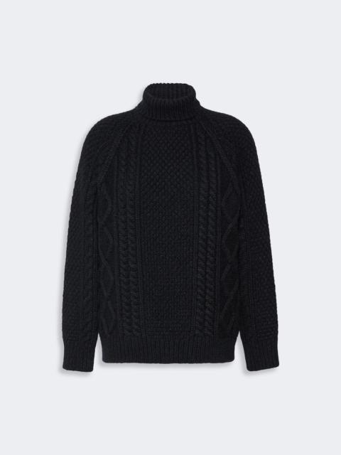WEEKEND Max Mara WKSSARONG Wool yarn turtleneck Aran jumper - NAVY