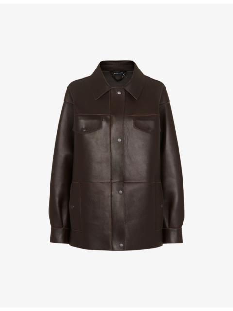 WHISTLES Oversized-fit bonded leather jacket