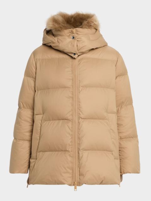 Yves Salomon A-Line Down Jacket with Removable Hood & Fur Trim