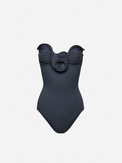 MAGDA BUTRYM Sculptural rose bustier swimsuit in grey