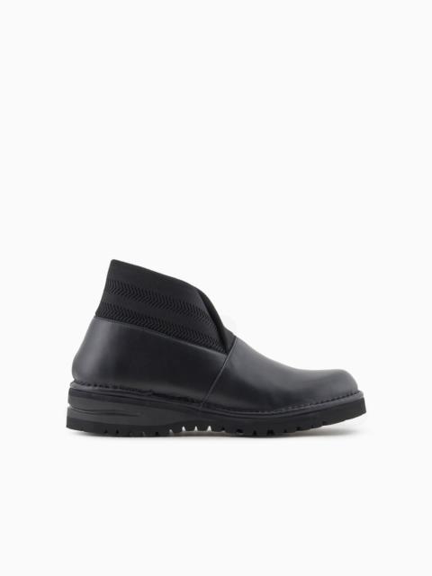 GIORGIO ARMANI Leather ankle boots with knit details