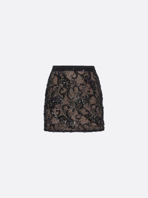 Alessandra Rich SEQUIN EMBROIDERED LACE MINI SKIRT