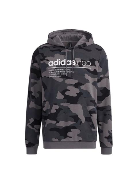 adidas Men's adidas neo Sw Camo Hdy Logo Printing Camouflage Sports Pullover Black HA1490