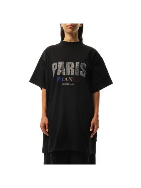 BALENCIAGA Paris Strass Oversized T-Shirt in Black
