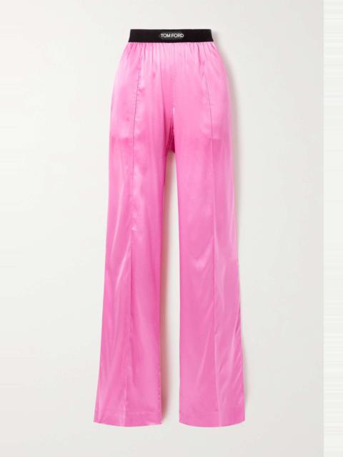 TOM FORD Velvet-trimmed stretch-silk satin pants