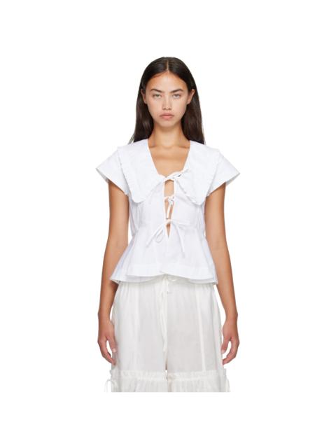 GANNI White Cotton Poplin Blouse