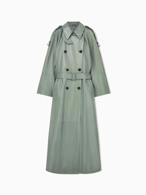 GIORGIO ARMANI RAW-CUT LEATHER DOUBLE-BREASTED TRENCH COAT WITH BELT