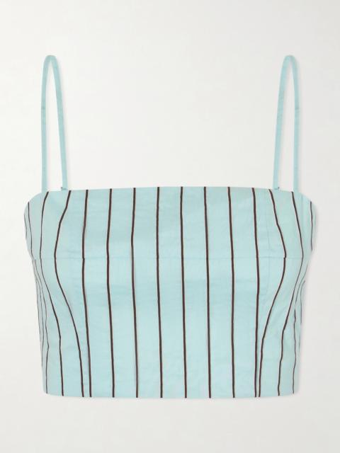 STAUD Federico Cropped Striped Cotton-blend Top