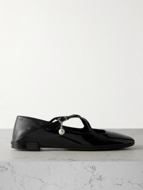 JIMMY CHOO Eleri Collapsible-heel Embellished Patent-leather Ballet Flats
