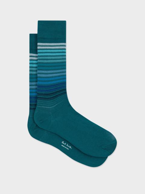 Teal Embroidered Stripe Socks