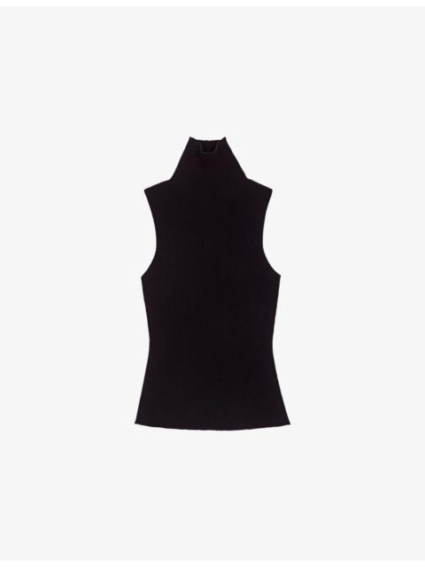 maje Sleeveless High-Neck Wool And Silk-Blend Top