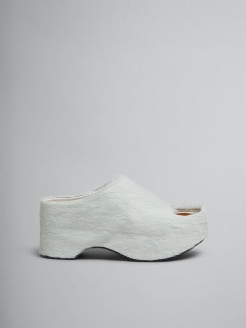 Marni WHITE LONG-HAIR CALFSKIN CHUNKY CLOG SLIDE