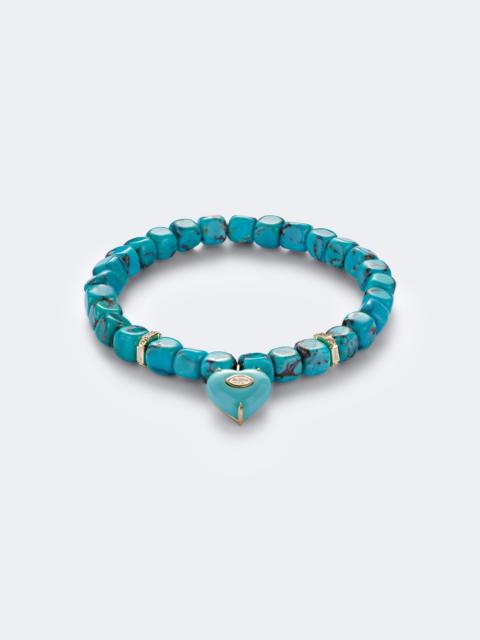 SYDNEY EVAN 14kt gold beaded bracelet with tuquoise and diamonds
