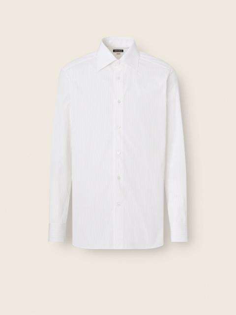 ZEGNA WHITE AND YELLOW MICRO-STRIPED COTTON SHIRT