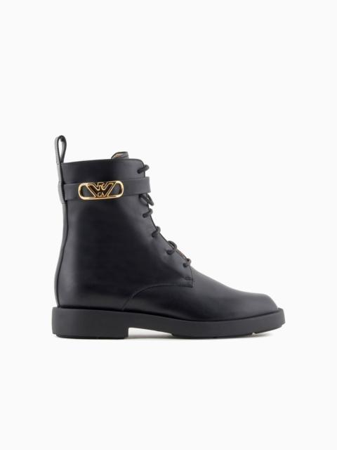 EMPORIO ARMANI Leather lace-up ankle boots with Icon logo strap