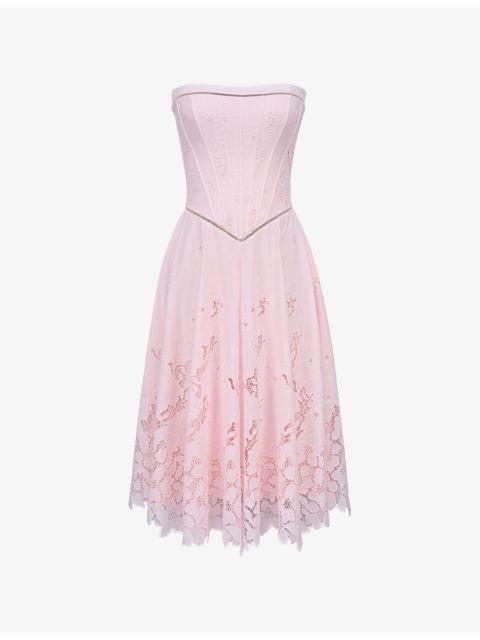 House of CB Belissa Strapless Broderie Woven Midi Dress