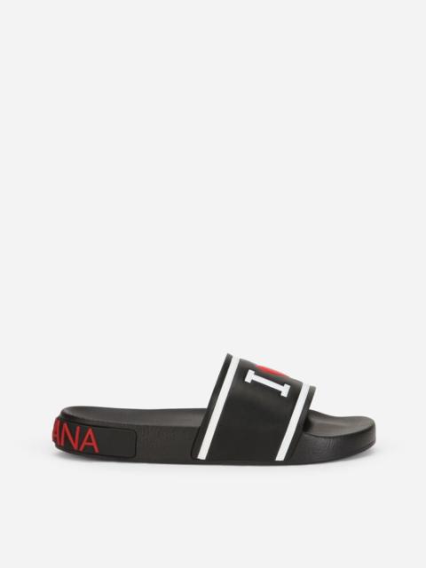 Rubber beachwear sliders with high-frequency detailing