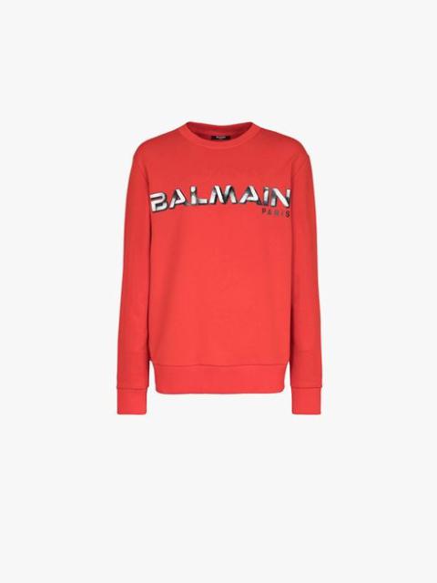 Balmain Red cotton sweatshirt with white Balmain Paris logo print