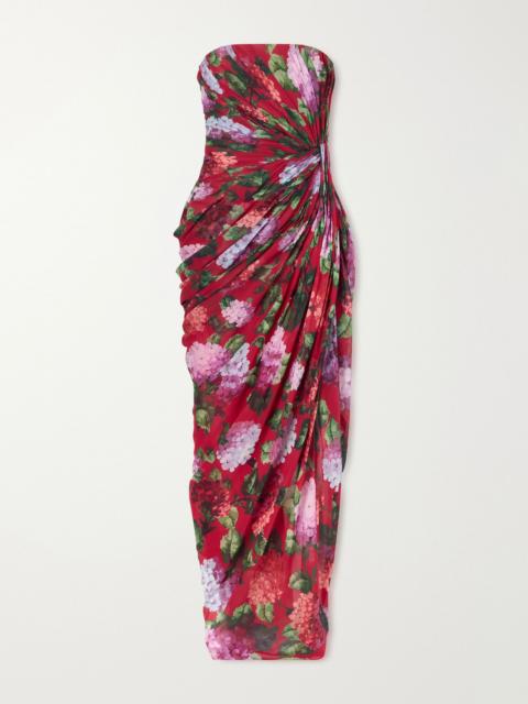CAROLINA HERRERA Floral-print gathered silk-chiffon gown Multi