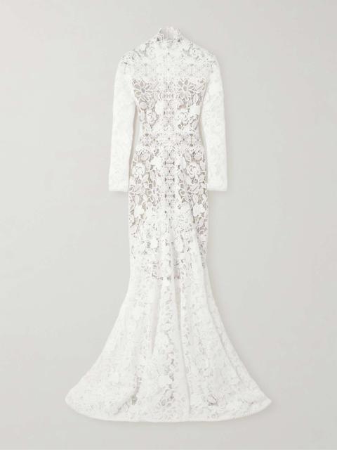 COSTARELLOS Alessa cutout corded lace and tulle turtleneck gown