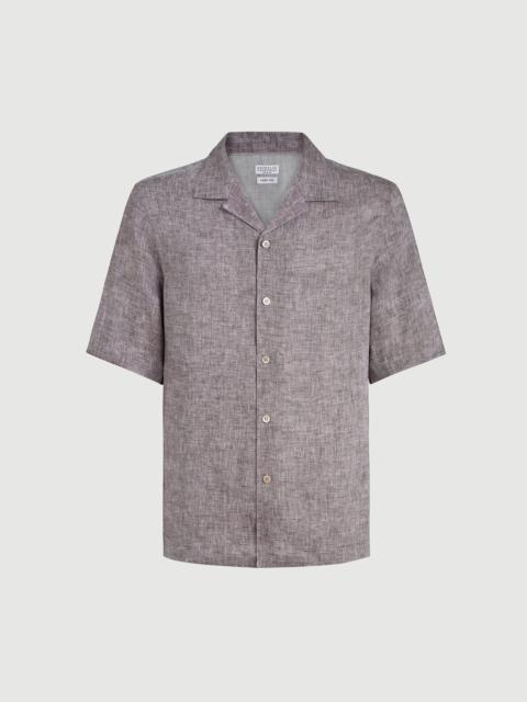 Brunello Cucinelli Linen easy fit short sleeve shirt with camp collar