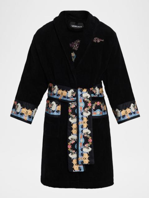VERSACE Men's Coral-Trim Cotton Terry Robe