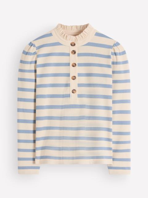 BODEN Ruffle Collar Mariner-Ivory and Faded Denim Stripe