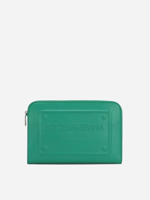 Dolce & Gabbana Small calfskin pouch with raised logo