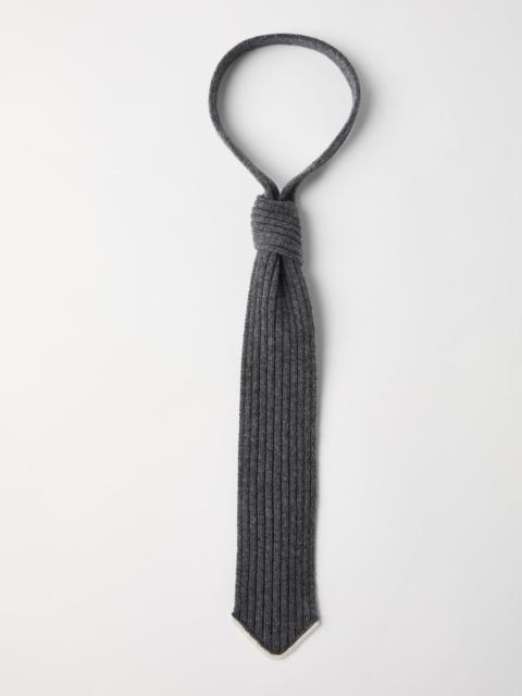 Brunello Cucinelli Virgin wool, cashmere and silk rib knit tie with monili