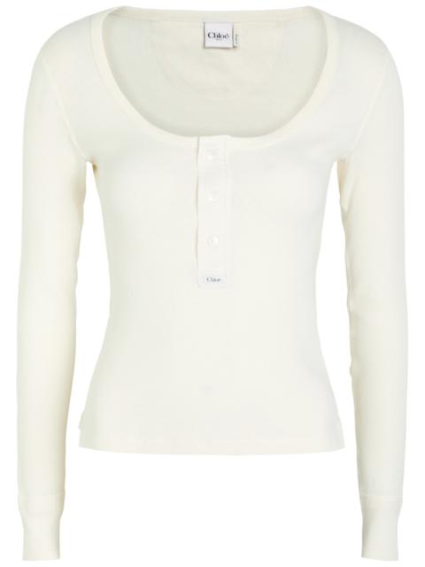 Chloe Logo-appliquéd Cotton Henley top