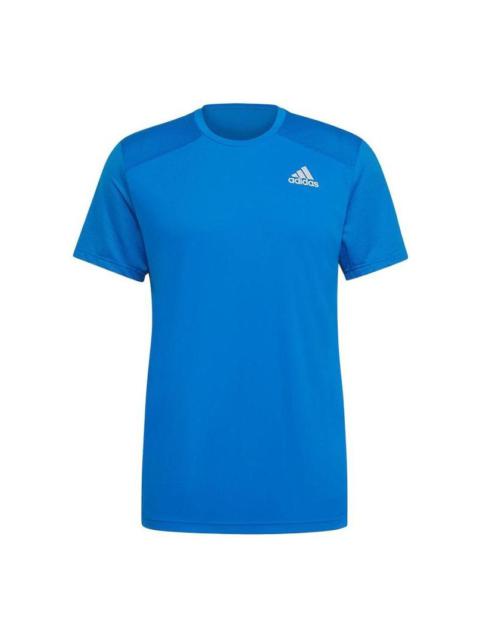 Men's adidas Solid Color Alphabet Logo Printing Short Sleeve Blue T-Shirt HB7463