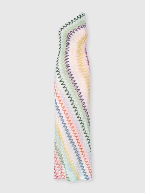 Missoni One-shoulder long dress in chevron lamé viscose