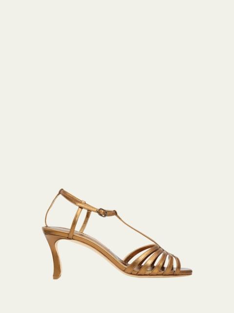 Manolo Blahnik 90mm Fulconpla Metallic Leather Caged Sandals